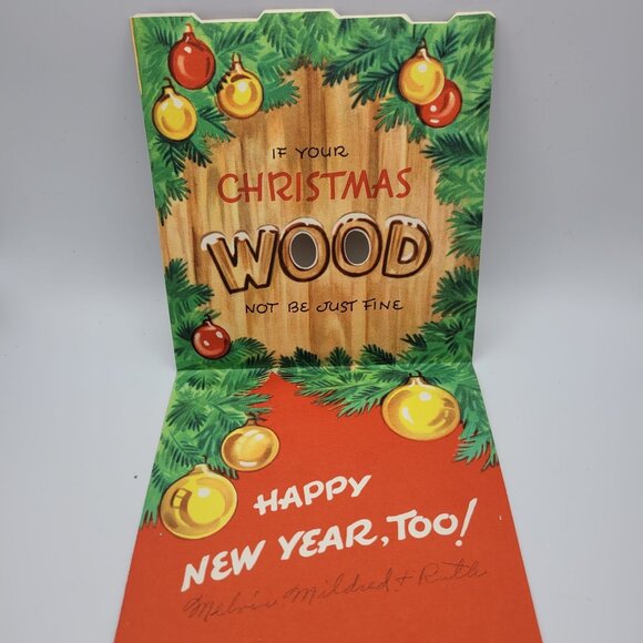 Vintage Holiday Humor Christmas Card With Glitter Accents - Picture 2 of 6